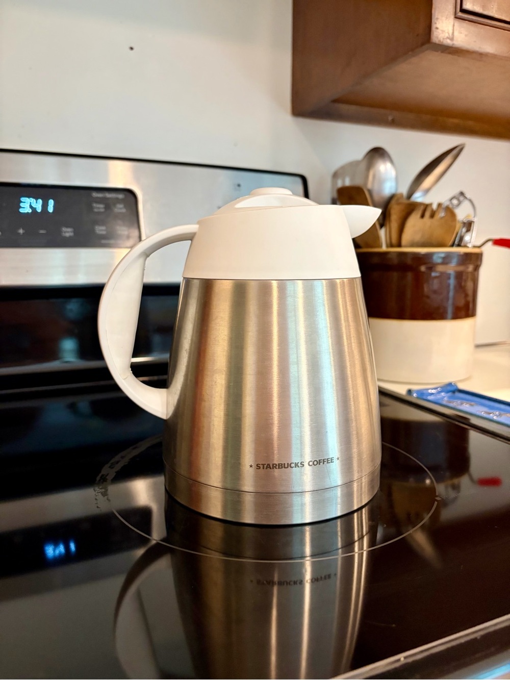 Starbucks Stainless Steel Carafe with White Lid and Handle
